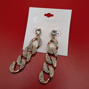 Daisy Fuentes Gold Tone Rhinestone Sparkly Statement Earrings NWT